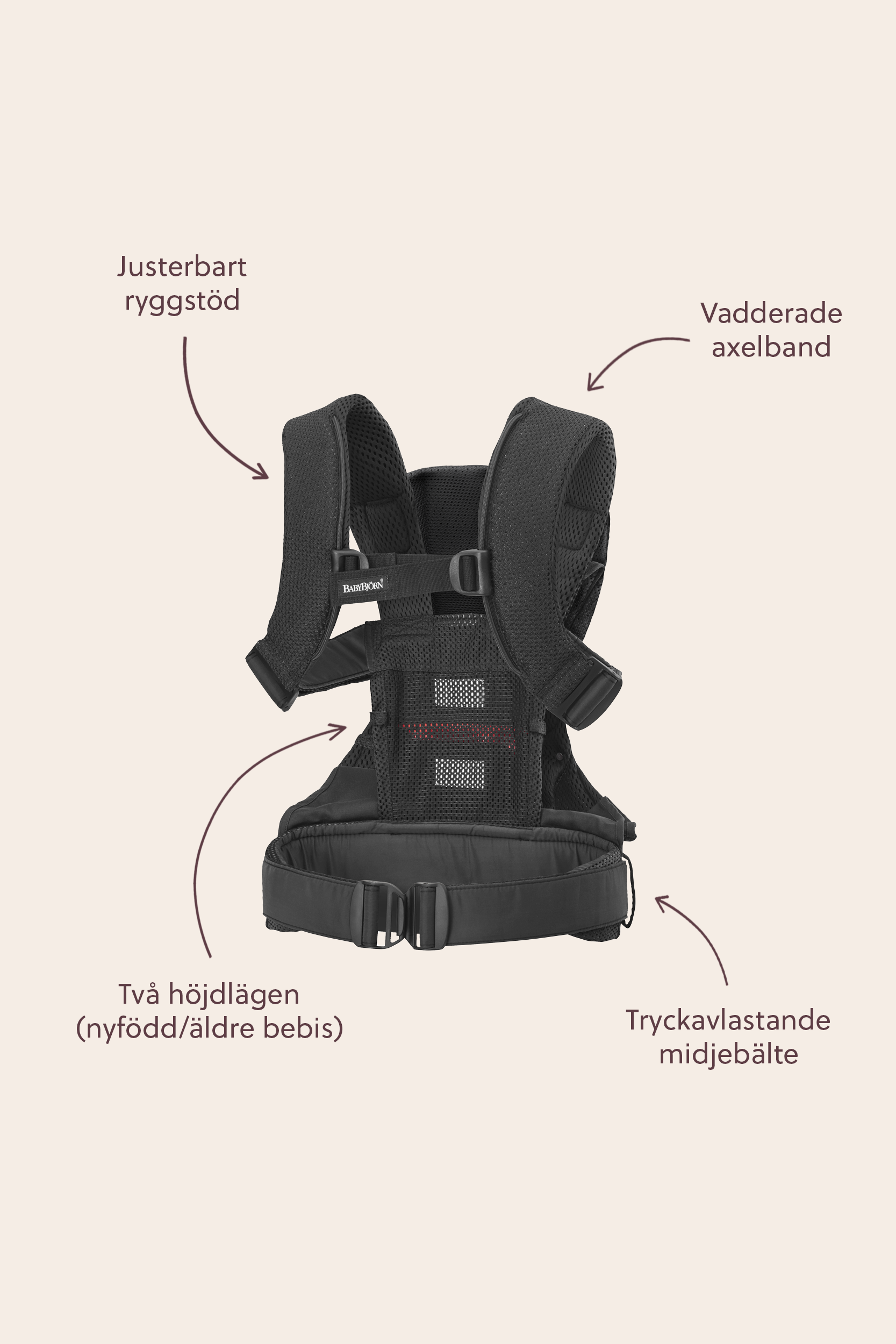 Bärsele One Air i svart 3D mesh - BabyBjörn